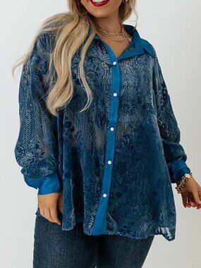 Meritt All Day Divine Velvet Burnout Button Shirt Tunic Size 2XL Boho NEW E43